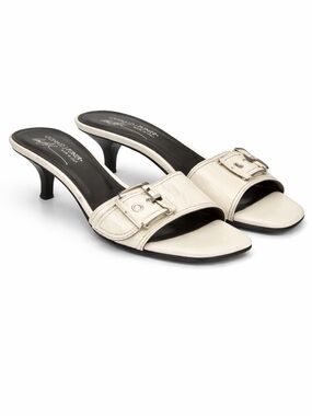 Donald J. Pliner Cream Leather Kitten Heel Slide Sandals